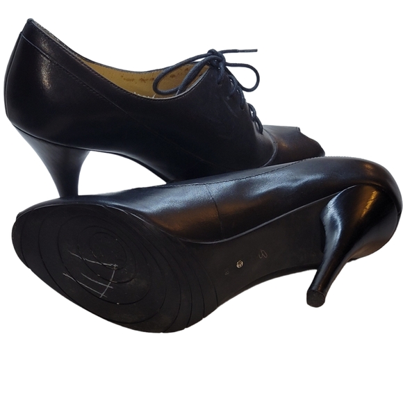 Ciao Bella 40's Style Black Leather Open Toe Peep Lace Up Heels Size 8 1/2 - Picture 6 of 8